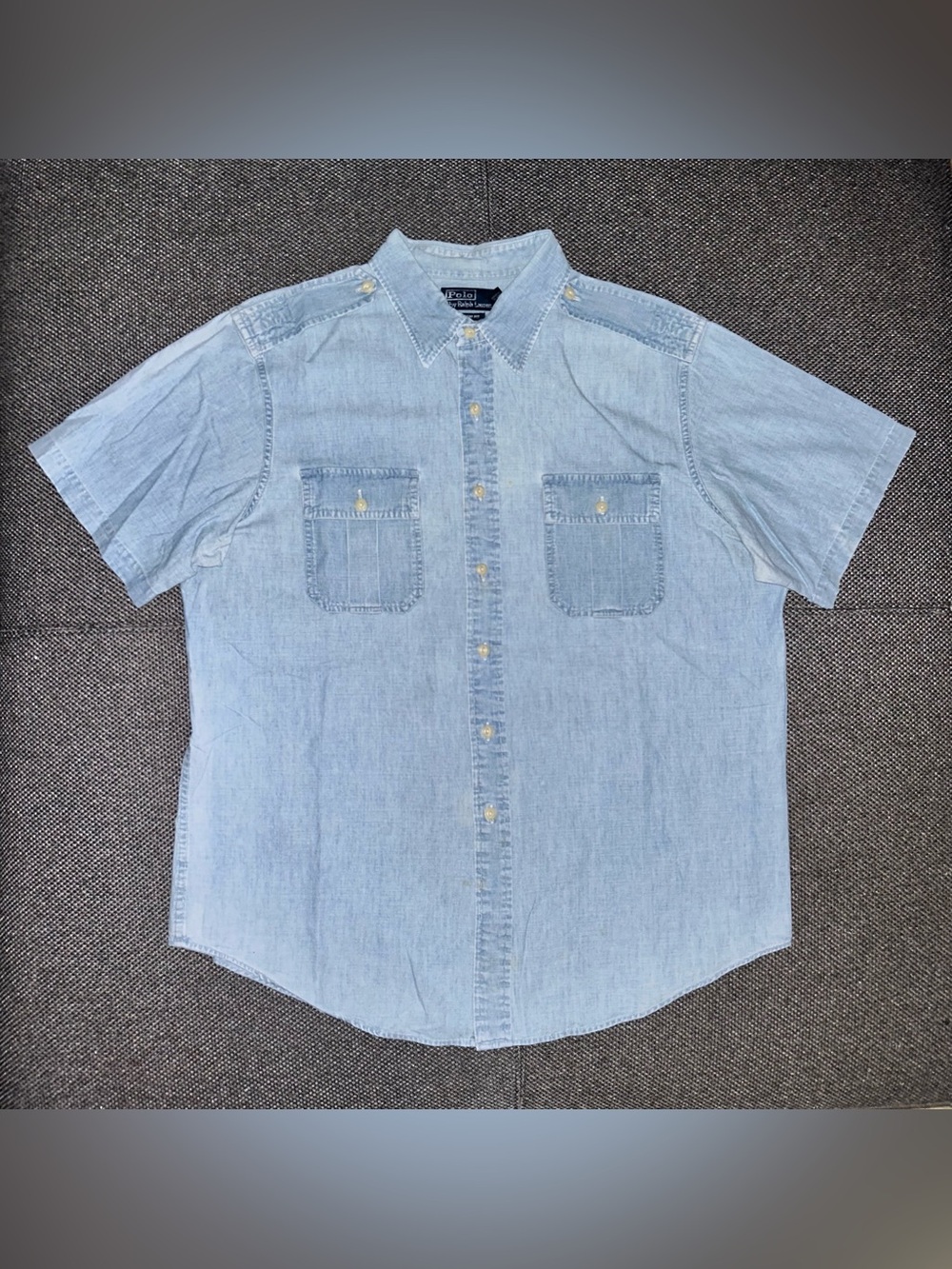 Rare 90s Polo by Ralph Lauren Pale Blue Denim Military Workshirt - Picture 2 of 6